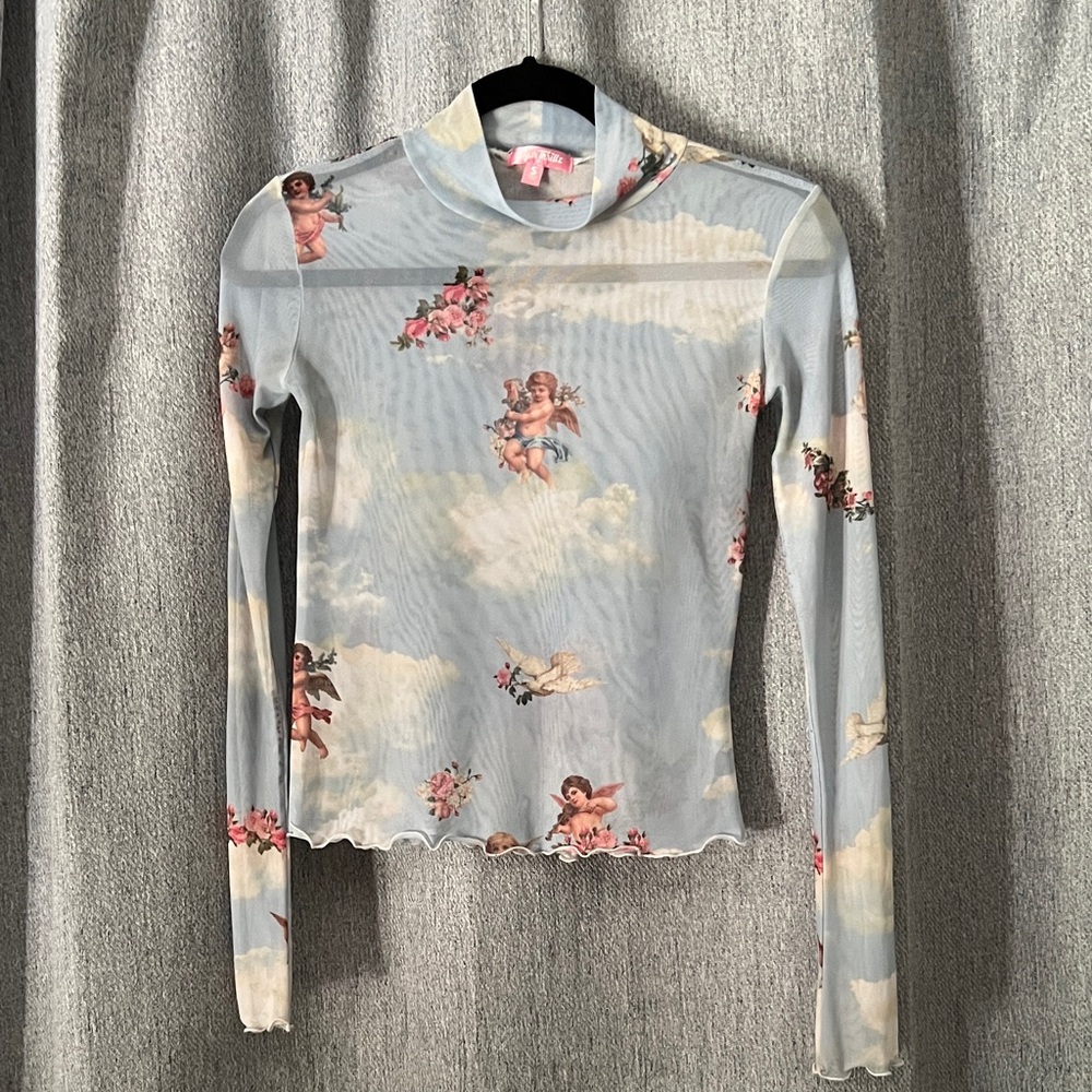 Sugar Thrillz Sky Blue Cherub Print Top